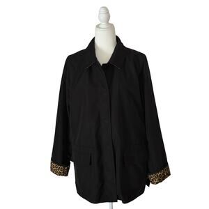 VTG Dennis Basso Nylon Barn Jacket Rain Coat Women's M | Black & Animal Print